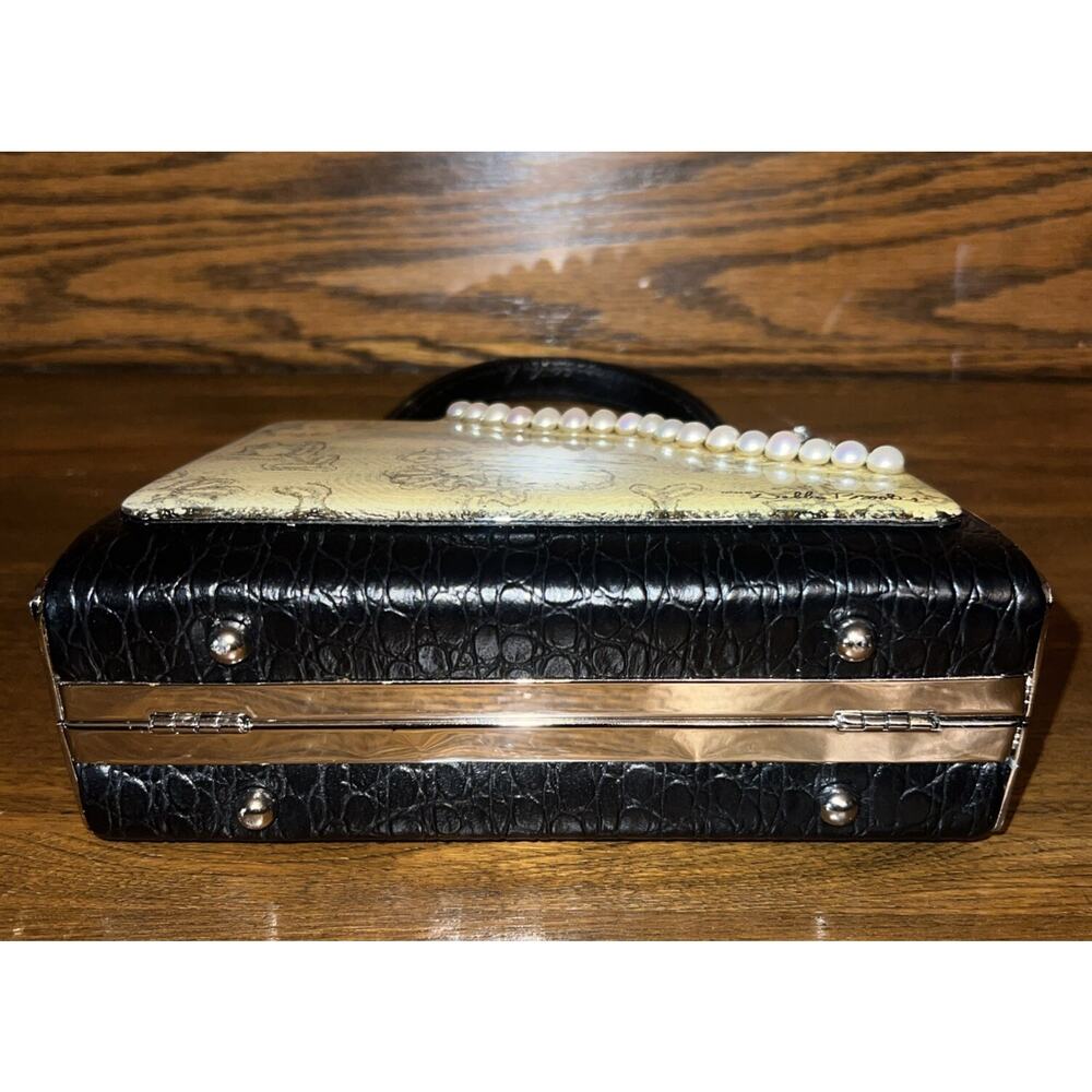 Debbie Brooks Black White Silver Mini Clutch Handbag Evening Bag Pearls - Picture 4 of 14